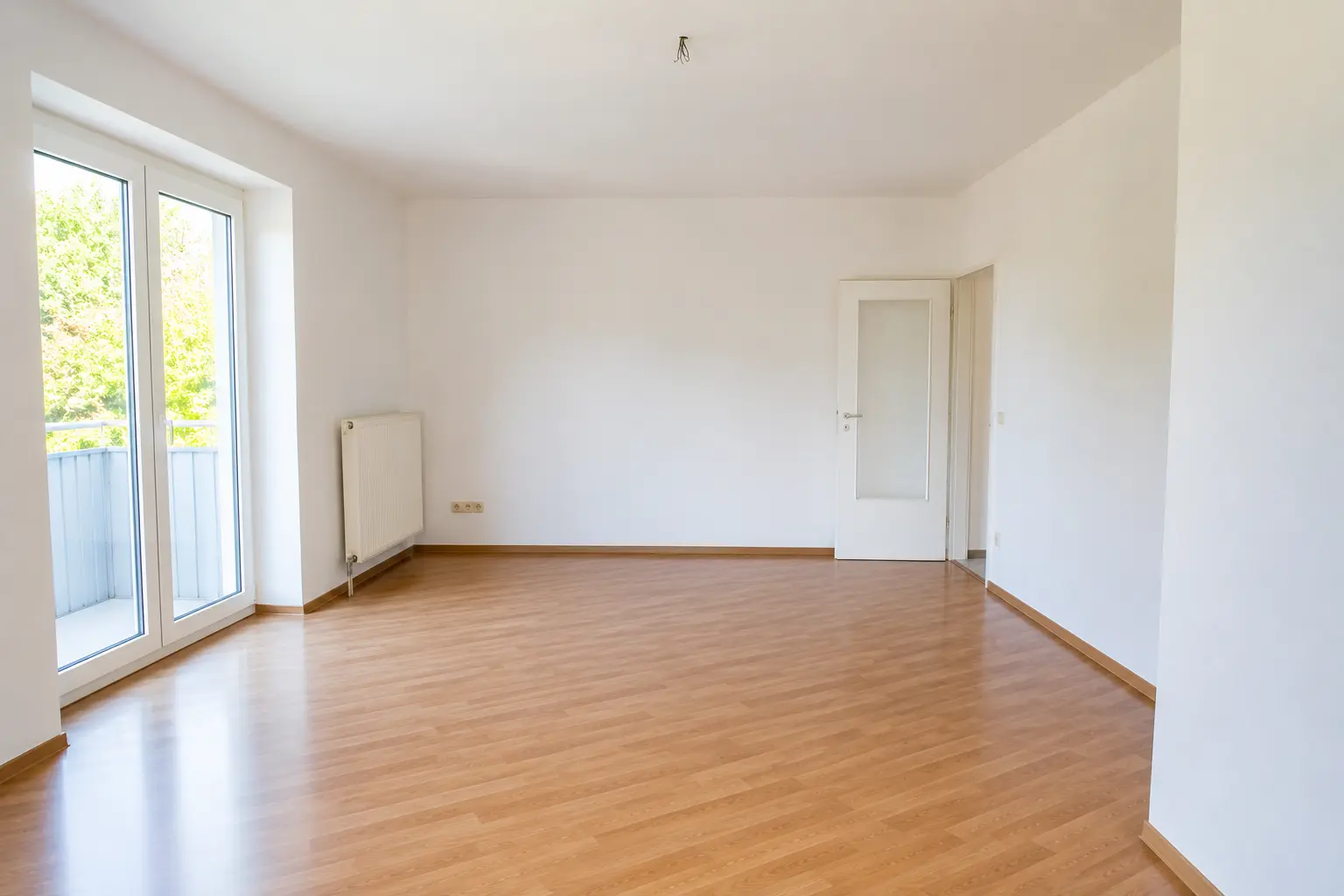 Heller Wohnraum mit Balkontür einer Mietwohnung im Landkreis Erlangen-Höchstadt